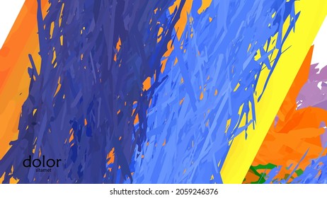 Abstract vector illustration with colorful feather layered shapes. Bright multicolored dimensional background. Brush stroke watercolor digital paint imitation. Rainbow scribble advertising template.