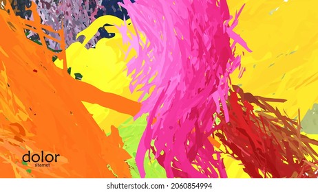 Abstract vector illustration with colorful feather layered shapes. Bright multicolored dimensional background. Brush stroke watercolor digital paint imitation. Rainbow scribble advertising template.
