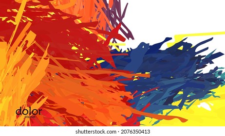 Abstract vector illustration with colorful feather layered shapes. Bright multicolored dimensional background. Brush stroke watercolor digital paint imitation. Rainbow scribble advertising template.