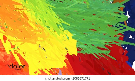 Abstract vector illustration with colorful feather layered shapes. Bright multicolored dimensional background. Brush stroke watercolor digital paint imitation. Rainbow scribble advertising template.