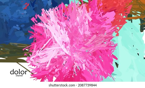 Abstract vector illustration with colorful feather layered shapes. Bright multicolored dimensional background. Brush stroke watercolor digital paint imitation. Rainbow scribble advertising template.