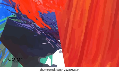 Abstrakte Vektorgrafik mit bunten Federschichten. Heller mehrfarbiger Hintergrund. Pinselstrich Aquarellfarben digitale Farbimitation. Regenbogen-Schreib-Werbevorlage.