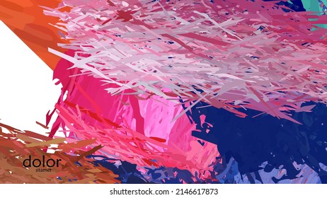 Abstract vector illustration with colorful feather layered shapes. Bright multicolored dimensional background. Brush stroke watercolor digital paint imitation. Rainbow scribble advertising template.