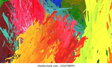 Abstract vector illustration with colorful feather layered shapes. Bright multicolored dimensional background. Brush stroke watercolor digital paint imitation. Rainbow scribble advertising template.