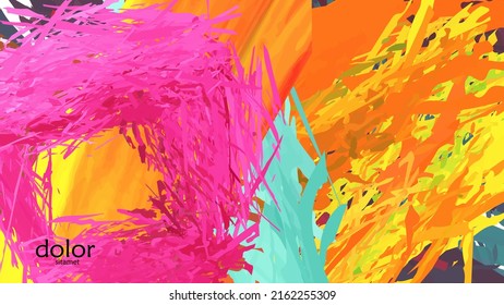 Abstract vector illustration with colorful feather layered shapes. Bright multicolored dimensional background. Brush stroke watercolor digital paint imitation. Rainbow scribble advertising template.