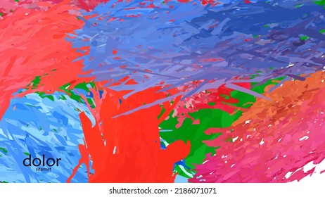 Abstract vector illustration with colorful feather layered shapes. Bright multicolored dimensional background. Brush stroke watercolor digital paint imitation. Rainbow scribble advertising template.