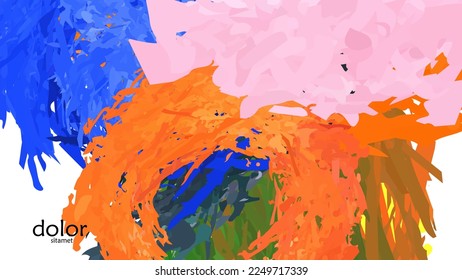 Abstract vector illustration with colorful feather layered shapes. Bright multicolored dimensional background. Brush stroke watercolor digital paint imitation. Rainbow scribble advertising template.