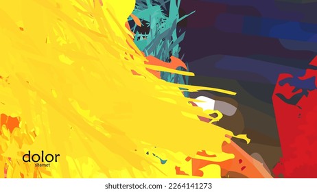 Abstract vector illustration with colorful feather layered shapes. Bright multicolored dimensional background. Brush stroke watercolor digital paint imitation. Rainbow scribble advertising template.