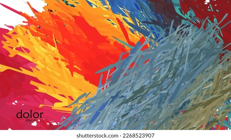 Abstract vector illustration with colorful feather layered shapes. Bright multicolored dimensional background. Brush stroke watercolor digital paint imitation. Rainbow scribble advertising template.