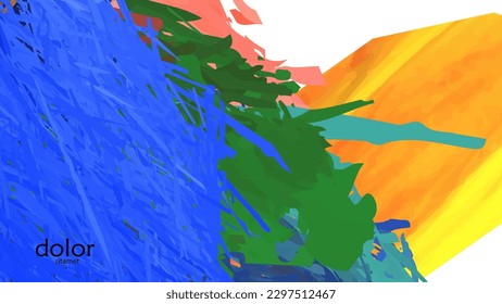 Abstract vector illustration with colorful feather layered shapes. Bright multicolored dimensional background. Brush stroke watercolor digital paint imitation. Rainbow scribble advertising template.