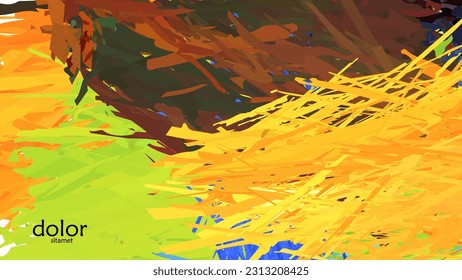 Abstract vector illustration with colorful feather layered shapes. Bright multicolored dimensional background. Brush stroke watercolor digital paint imitation. Rainbow scribble advertising template.