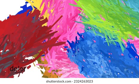 Ilustración vectorial abstracta con formas coloridas de plumas. Fondo dimensional luminoso multicolor. Imitación de pintura digital con acuarela de pincel. Plantilla publicitaria de garabatos arcoiris.