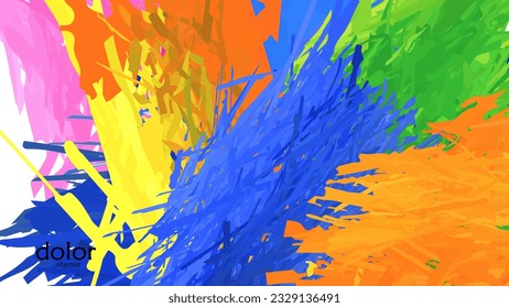 Abstract vector illustration with colorful feather layered shapes. Bright multicolored dimensional background. Brush stroke watercolor digital paint imitation. Rainbow scribble advertising template.