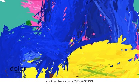 Abstract vector illustration with colorful feather layered shapes. Bright multicolored dimensional background. Brush stroke watercolor digital paint imitation. Rainbow scribble advertising template.