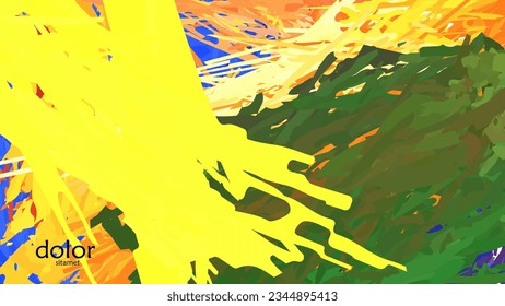 Abstrakte Vektorgrafik mit bunten Federschichten. Heller mehrfarbiger Hintergrund. Pinselstrich Aquarellfarben digitale Farbimitation. Regenbogen-Schreib-Werbevorlage.