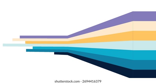Um vetor abstrato ilustração de listras paralelas coloridas recuando para a distância, criando uma sensação de profundidade e movimento contra um fundo branco limpo.