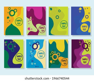 Abstract vector illustration. Colorful wave background. Memphis trendy flyer. Concept modern design cover. Geometric slogan elements. Desktop wallpapper. Pop art animation.Print abstraction. Circle