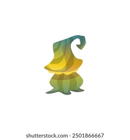 Abstract vector illustration of a colorful, whimsical mushroom with layered, gradient shades of green and yellow. Stylized design suitable for games, animations, or fantasy-themed graphics.