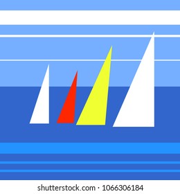 Abstract vector illustration of colorful yachts in the sea