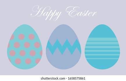 ilustración vectorial abstracta compuesta por tres huevos de Pascua decorados con diferentes decoraciones en un fondo de color pastel. Tema estacional. Celebración religiosa