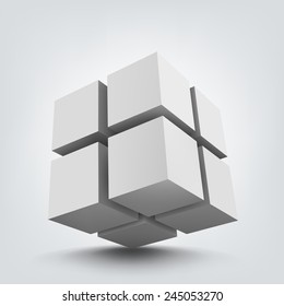 Abstract vector Illustration. Composition of 3d cubes. Background design for banner, poster, flyer, card, postcard, cover, brochure. Logo design.