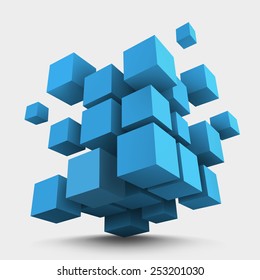 Abstract vector Illustration. Composition of 3d cubes. Background design for banner, poster, flyer, card, cover, brochure. Logo design.