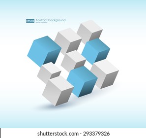 Abstract vector Illustration. Composition of 3d cubes. Background design for banner, poster, flyer, card, cover, brochure. Logo design.