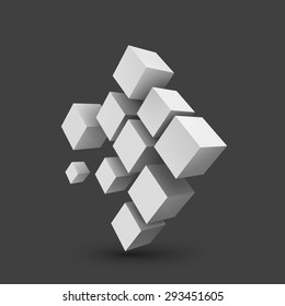 Abstract vector Illustration. Composition of 3d cubes. Background design for banner, poster, flyer. Logo design.