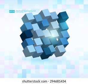 Abstract vector Illustration. Composition of 3d cubes. Background design for banner, poster, flyer, card, cover, brochure. Logo design.