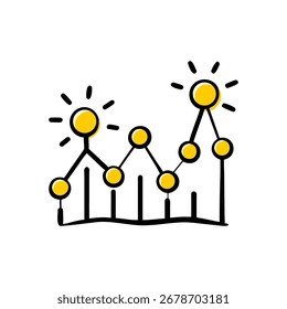 Abstrakte Vektorgrafik eines konzeptionellen Balkendiagramms mit leuchtend gelben Knoten, ideal für Grafiken zur Datenvisualisierung.
