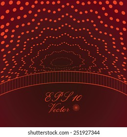 Abstract vector illustration, consisting of lines and circles on red background