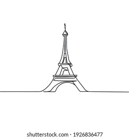 Abstract vector illustration. Continuous one line drawing of Eiffel tower Paris. Minimal style. Sketch