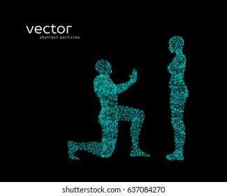 Abstract vector illustration of couple on black background. 