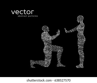 Abstract vector illustration of couple on black background. 