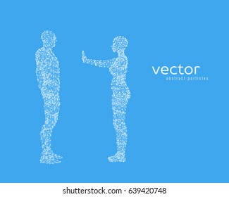 Abstract vector illustration of couple on blue background.