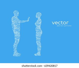 Abstract vector illustration of couple on blue background.