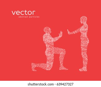 Abstract vector illustration of couple on red background. 