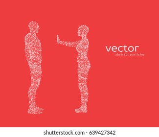 Abstract vector illustration of couple on red background.