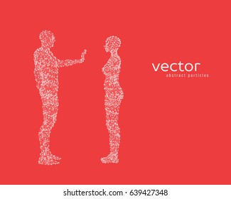 Abstract vector illustration of couple on red background.