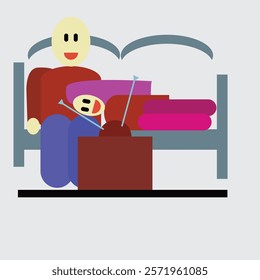 Abstract vector illustration of a couple resting on a sofa. Couple watching TV together. Lying girl with head resting on top of boy. Couple, love, man, woman, abstract, together.