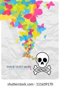 Abstract vector illustration with cranium and butterflies.