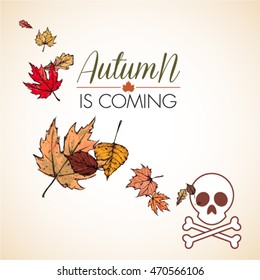 Abstract vector illustration of cranium  and leaves.