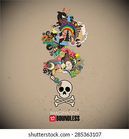 Abstract vector illustration with  cranium and magic smoke.