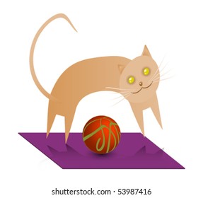 An abstract vector illustration of a cute cinnamon cat that is playing with a ball.