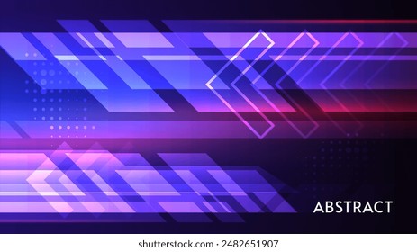 Abstract vector illustration. Dark backdrop with bright colorful shapes and arrows. Design for background, wallpaper, banner.