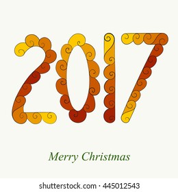 Abstract vector illustration of decorative Merry Christmas floral hand-drawn 2017 numbers. Isolated on white background. Eps 8.