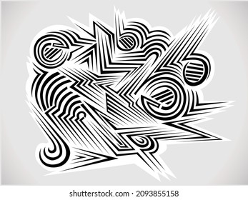 abstract vector illustration depicting a black and white geometric ornament from lines for prints on postcards, banners and for wall decoration