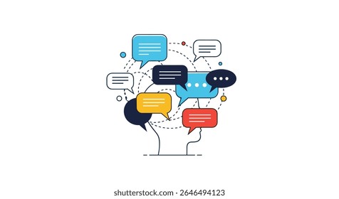 Abstract vector illustration depicting communication and exchange of information through digital channels