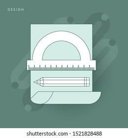 Abstract vector illustration of design tools flat concept. Concept of line icon with green theme