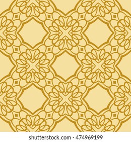 abstract vector illustration of the different geometric elements assembled into a single pattern. seamless texture. for the design, printing, Wallpaper. Golden color